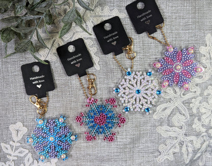 Diamond Painting Snowflake Keychains